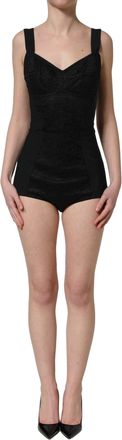 Dolce & Gabbana Womens Black Floral Lace Corset Bodycon Bodysuit Nylon Elastane Clothing