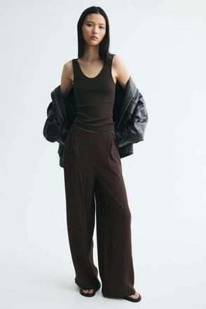 H&M Crinkled Viscose-blend Pants in Dark Brown at Nordstrom, Size X-Large