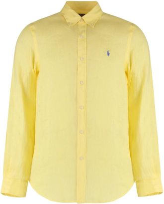 Polo Ralph Lauren Afgeronde zoom Linnen Overhemd - Heren - Casual Overhemden - Geel - M - Linnen - Overhemden