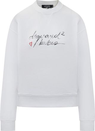 Dsquared2 White Graphic Crew Neck Sweatshirt