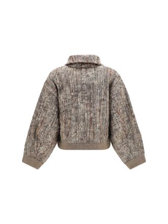 Brunello Cucinelli Womens Perforated Zip Cardigan Beige Multi Mohair; Polyamide; Polyester Sweater