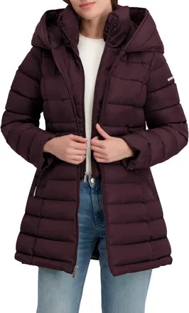 Shelli Segal Quarter Bibbed Puffer Jacket in Black Plum at Nordstrom Rack, Size X-Small