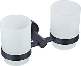 OEM Soporte Para Cepillos De Dientes - Soporte Doble Para Vasos - Organiza El Ba&ntilde;o - Lat&oacute;n Resistente A La Corrosi&oacute;n - Montaje En Pared - Negro