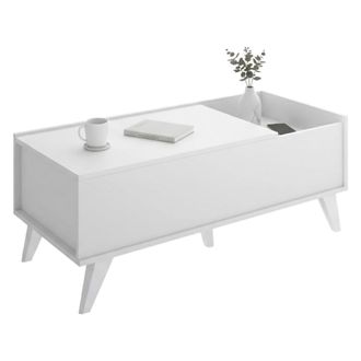 Dmora Dmora - Mesa De Caf&eacute; Alexius, Mesa De Centro Baja, Revistero Para Sof&aacute;, Estante De La Sala De Estar, 99x60 H41 Cm, Blanco