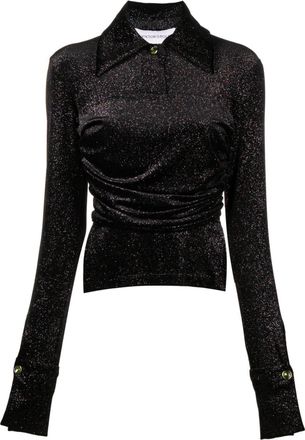 Viktor & Rolf gathered glitter velvet shirt - women - Polyester/Spandex/Elastane - S - Black