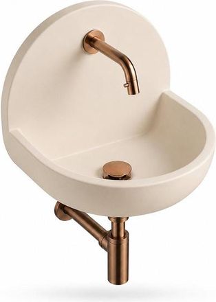 Saniclass Fuente Fonteinset - 46.5x35x43.2cm - solid surface off-white - fonteinkraan - afvoerplug - sifon - geborsteld koper