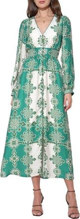 Adelyn Rae Athena Long Sleeve Maxi Dress in Jade/Cream at Nordstrom, Size X-Large