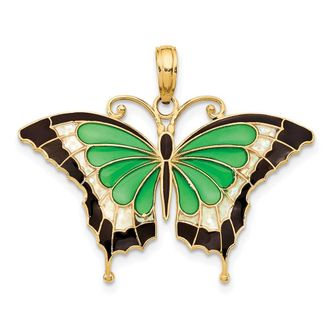 Diamond2Deal 14k Yellow Gold Green Enameled Butterly Pendant