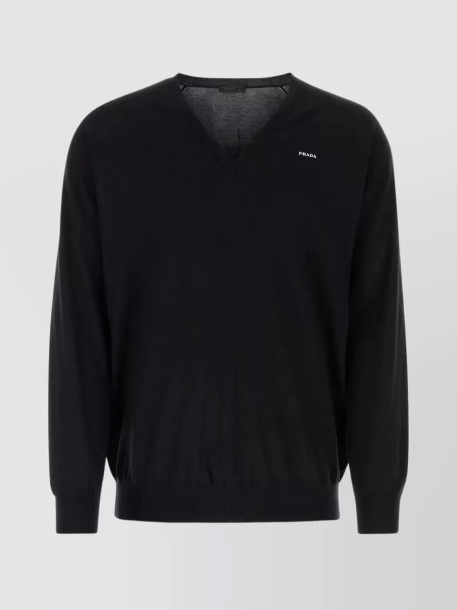 Prada Knitted v-neck Sweater | Black | FARFETCH CA