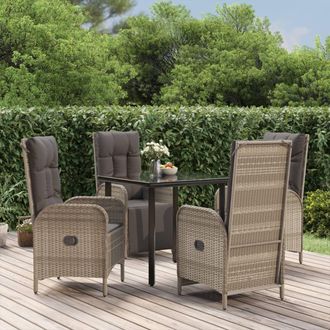 vidaXL Set Comedor Jard&iacute;n 5 Pzas Y Cojines Rat&aacute;n Sint&eacute;tico Negro Gris Vidaxl