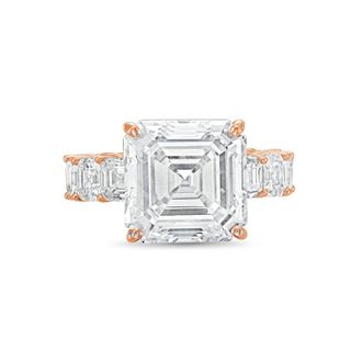 Diana M. Jewels 18kt Rose gold Lab grown 12ct Asscher Cut Diamond Ring with Asscher Eternity Band