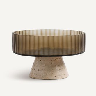 AM.PM Schaal op voet in glas en travertijn, Trapani