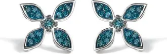 House of Brilliance 925 Sterling Silver 1/3 Cttw Blue Diamond Floral Earrings at Nordstrom