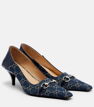 Gucci Vittoria leather-trimmed denim pumps