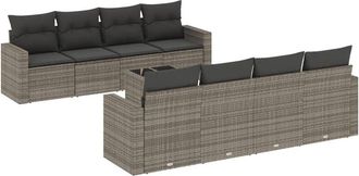 vidaXL Set De Muebles De Jard&iacute;n 9 Pzas Y Cojines Rat&aacute;n Sint&eacute;tico Gris Vidaxl