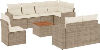 vidaXL Set De Sof&aacute;s De Jard&iacute;n 9 Pzas Con Cojines Rat&aacute;n Sint&eacute;tico Beige Vidaxl