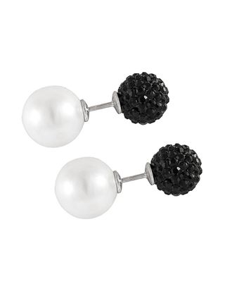 Splendid Pearls Rhodium Plated 10-11Mm Shell Pearl & Crystal Earrings
