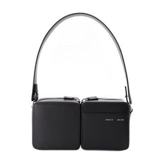 Kara Womens Hobo Stacked Kara Leather Black Calfskin Shoulder-hobo-bags