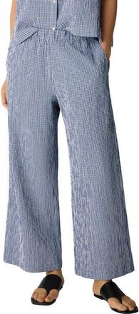 Eileen Fisher Check Print Wide Leg Ankle Pants in Light Dive at Nordstrom, Size Petite P