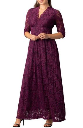 Kiyonna Maria Lace A-Line Evening Gown with Pockets in Berry Bliss at Nordstrom, Size X-Large