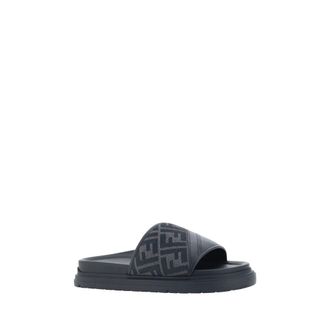 Fendi Slide Diagonal Sandals - Gray