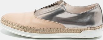 Tod's Tods Silver And Beige Patent And Leather Francesina Slip On Espadrille Sneakers