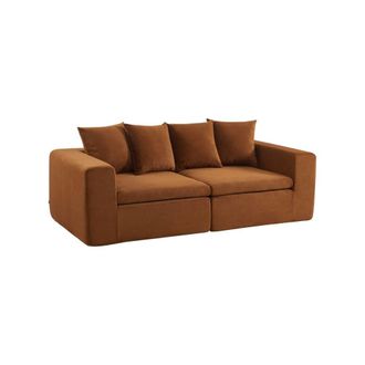 Sweeek Sof&aacute; envasado al vac&iacute;o modular de tela chenilla, 3 plazas, terracota
