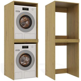 Topeshop POLA TWIN - Mobile da bagno per lavatrice e asciugatrice con colonna a scaffali - Rovere