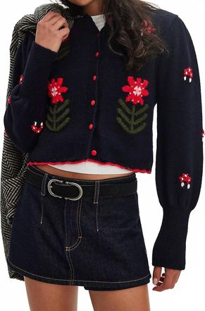 Free People Nonna Knit Sweater Cardigan In Navy Blue