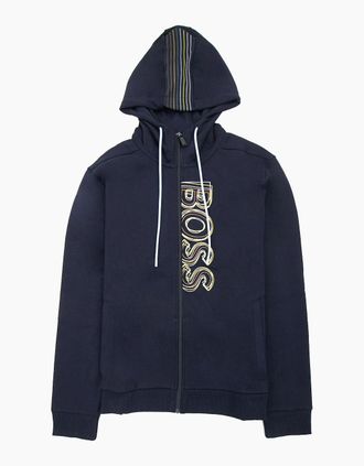 HUGO BOSS Mens Hugo Boss Saggy 1 Multi Logo Zip Up Hoody Dark Navy 402 - Size: 36