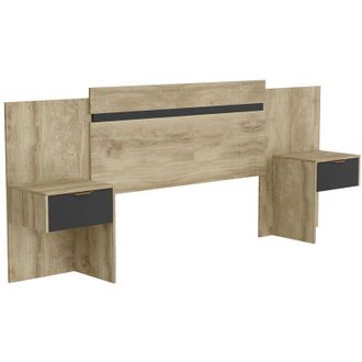 Vente-Unique Vente-unique - Testata letto allungabile con comodini 140/160 cm Naturale e Nero - parati
