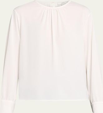Vince Gathered Long-Sleeve Crepe Blouse