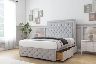 Sloomy Sofia Chrome Plush Divan Set 2 Drawers-26 Headboard-Footboard in Silver | Size: Small Single