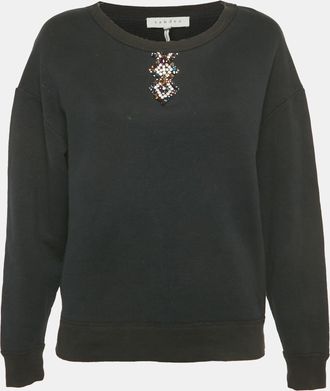 Sandro Navy Blue Embellished Detail Cotton Sweatshirt
