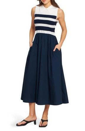Flying Tomato Stripe Sleeveless Twofer Maxi Dress in Ivory Navy at Nordstrom Rack, Size Medium