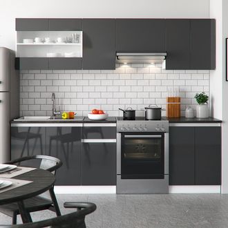 Vicco Mueble De Cocina Raul, Antracita/blanco, 240 Cm, Ap Negro Con Tira De Led