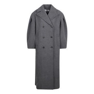 Ganni Jassen, Dames, Grijs, S, Wol, Wollen Oversized Lange Peacoat