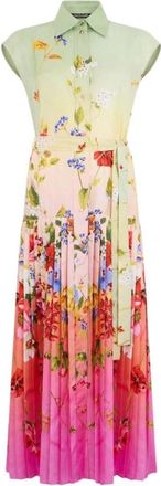 Roberto Cavalli Lange Zijden Jurk met Miami Bloemenprint - Dames - Casual kleedjes - Veelkleurig - L - Kleedjes