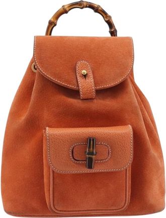 Gucci Vintage Bamboo Suede Orange Suede Backpack Bag (Pre-Owned)