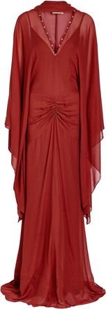 De La Vali DE LA Vali Florencia Bead-embellished Chiffon Gown - Dark Red - 10 (UK10 / S)