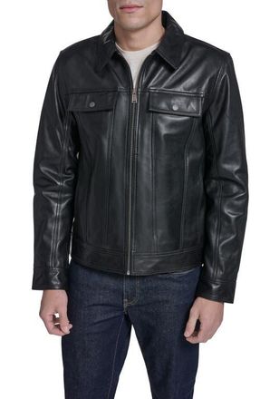 Cole Haan Leather Trucker Jacket in Black at Nordstrom, Size X-Large