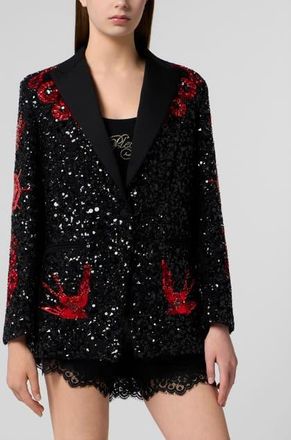 Philipp Plein Boyfriends Fit Blazer Butterfly Tattoo Paillettes Women in Black at Nordstrom, Size X-Large