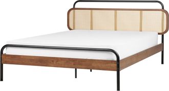 Beliani Cama Con Somier Moderna Cabecero Trenza Vienesa Madera De Caucho Oscura 180 X 200 Cm Boussicourt