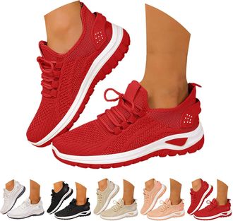 Generic Wide Fit Trainers for Women Running Shoes Womens Summer New Mesh Sneakers Comfortable Breathable Soft Red