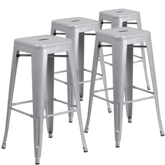 Flash Furniture 4 Pk. 30 High Backless Silver Metal Indoor-Outdoor Barstool with Square Seat
