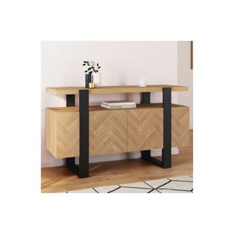 IDMarket Cassius Aparador 4 puertas 140 cm efecto espiga negro