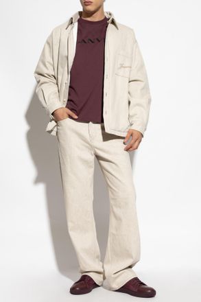 Lanvin T-shirt With Embroidered Logo, Mens, Burgundy