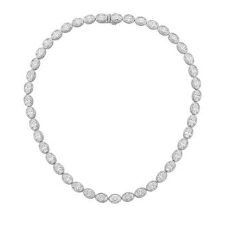 Diana M. Jewels 14kt White Gold 30cts lab grown East-West Oval Diamond Bezel tennis necklace