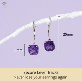 MAX + STONE Solid 14k Yellow or White Gold 8mm Cushion Cut Dangle Gemstone Earrings