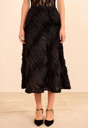 Ulla Johnson Amiko Chiffon Embroidered Midi Skirt In Noir